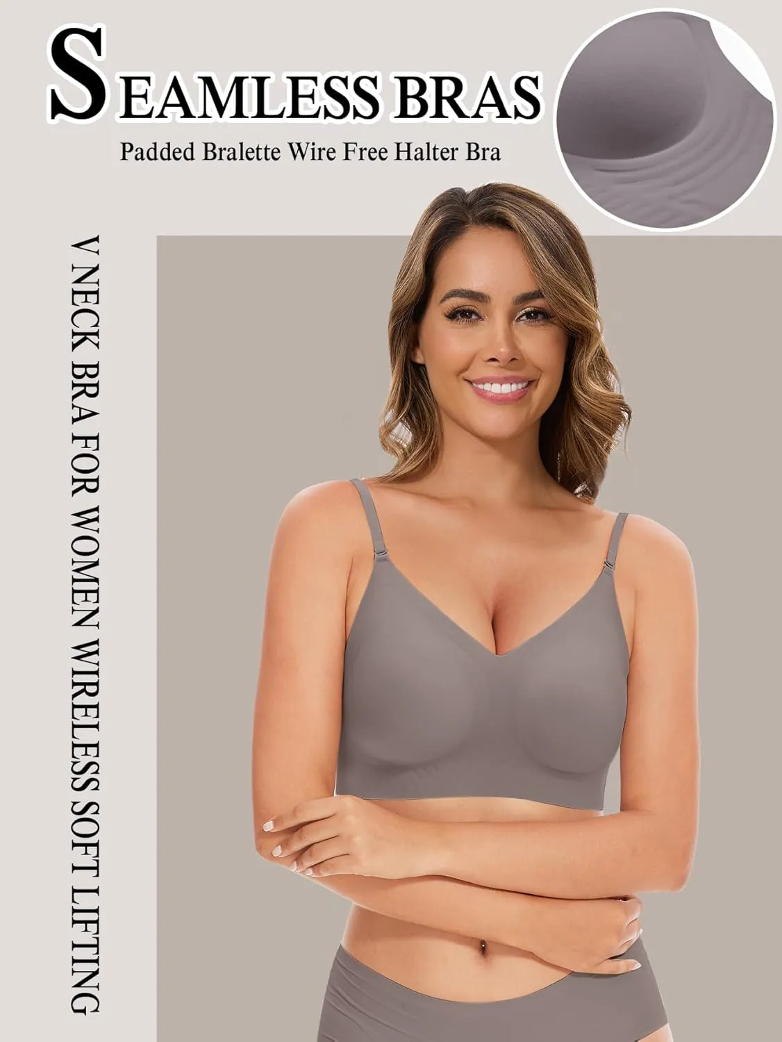 Low Back Bra Seamless Padded Bralettes for Women V Neck Mutiway Bras Halter Thin Straps Invisible Backless Bralette