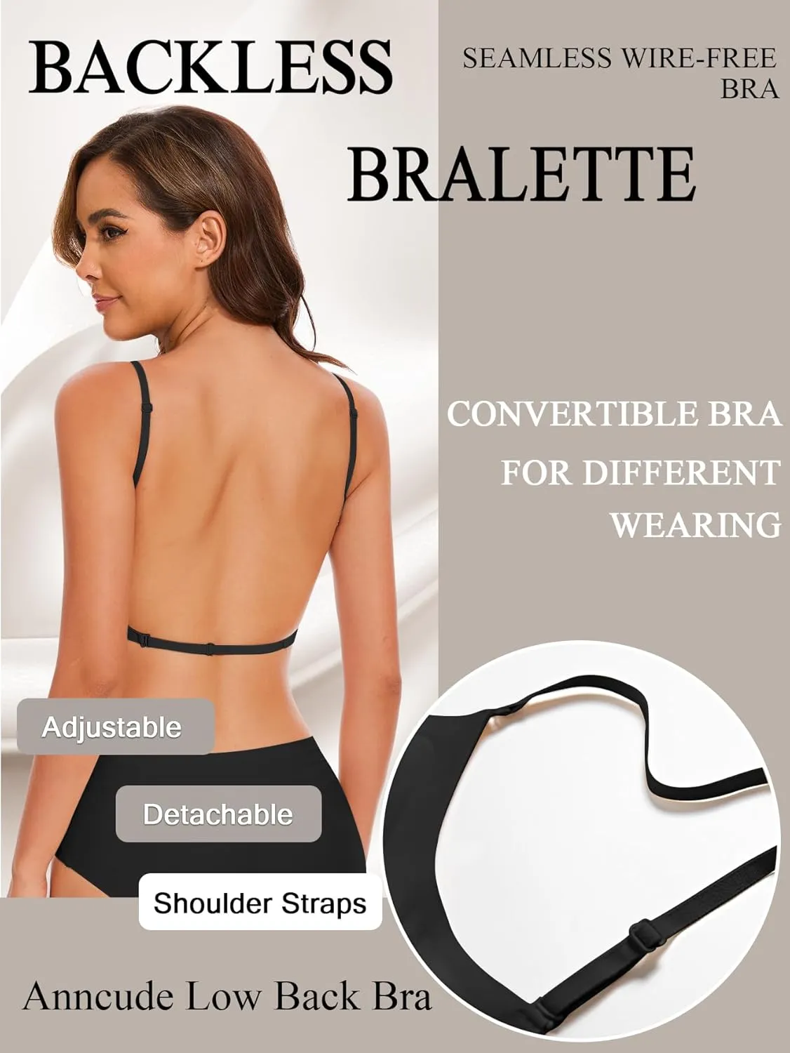 Low Back Bra Seamless Padded Bralettes for Women V Neck Mutiway Bras Halter Thin Straps Invisible Backless Bralette