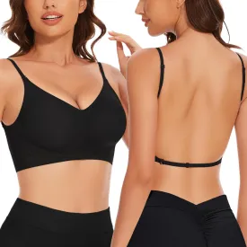 Low Back Bra Seamless Padded Bralettes for Women V Neck Mutiway Bras Halter Thin Straps Invisible Backless Bralette