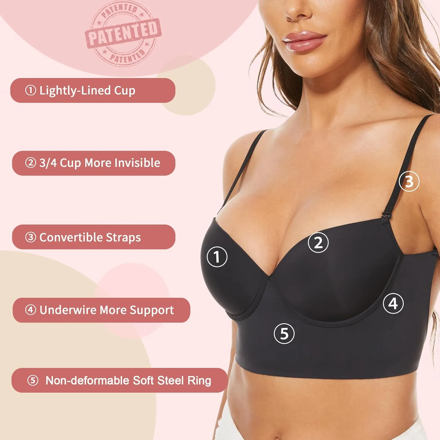 Low Back Bras for Women-Seamless Lightly Lined Invisible Backless Bra-Underwire Plunge Open Back Multiway Halter Bra