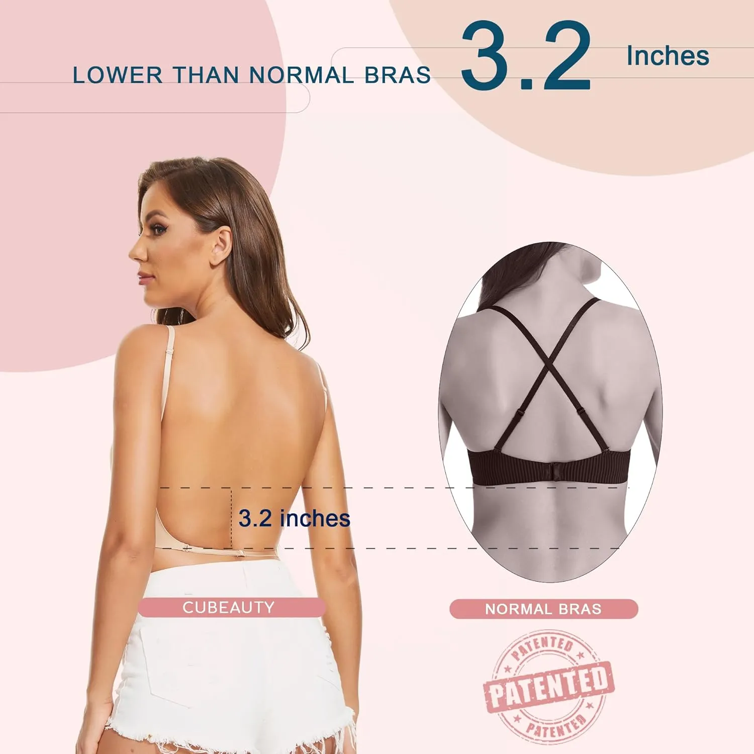 Low Back Bras for Women-Seamless Lightly Lined Invisible Backless Bra-Underwire Plunge Open Back Multiway Halter Bra