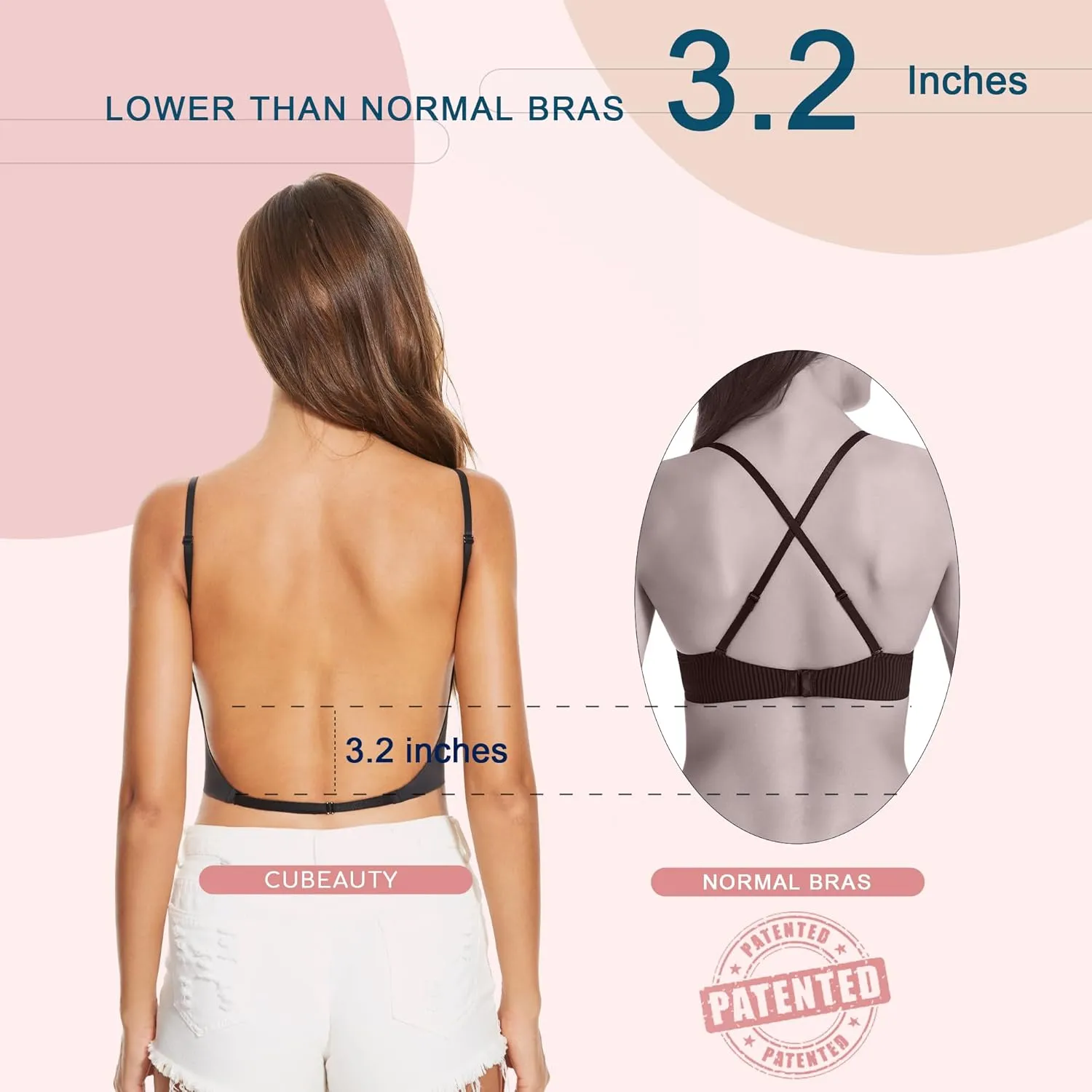 Low Back Bras for Women-Seamless Lightly Lined Invisible Backless Bra-Underwire Plunge Open Back Multiway Halter Bra