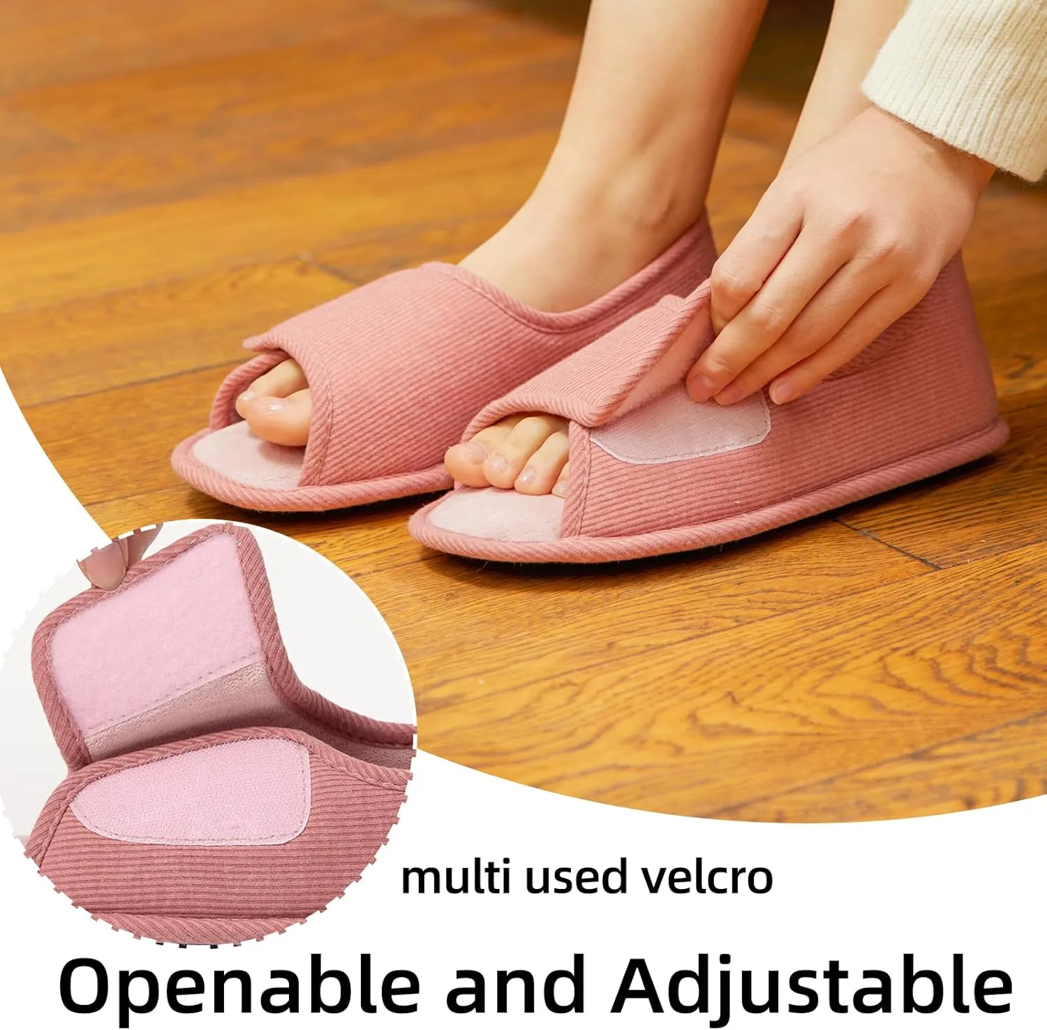 Magtoe Adjustable Open Toe Indoor Slippers Diabetic House Shoes with Hook and Loop for Men and Women Memory Home Slippers