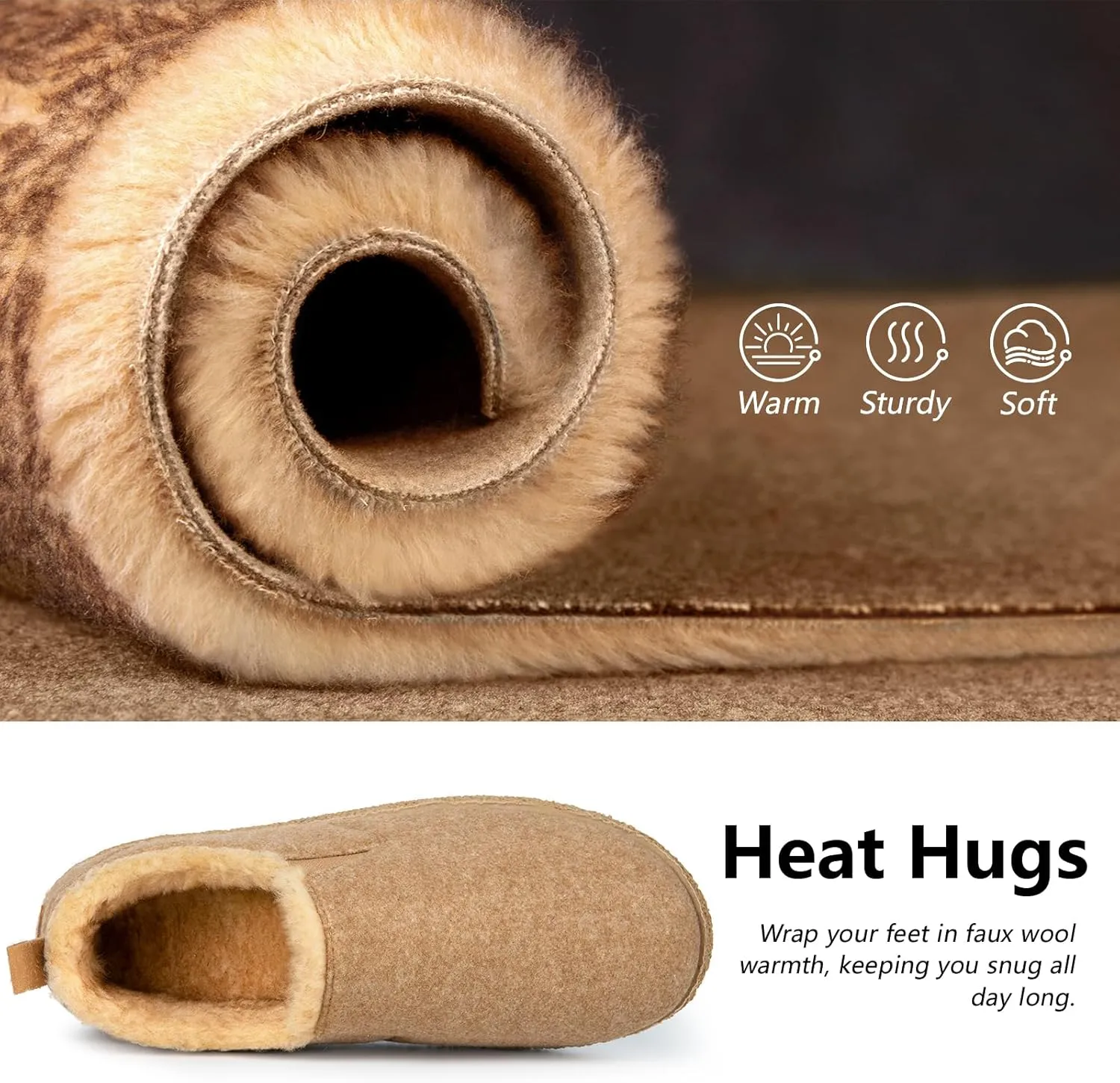 MERRIMAC Women's and Men's Faux Felt Slippers Closed-back Warm Comfy Non-slip Memory Foam Indoor House Shoes with Elastic Gores