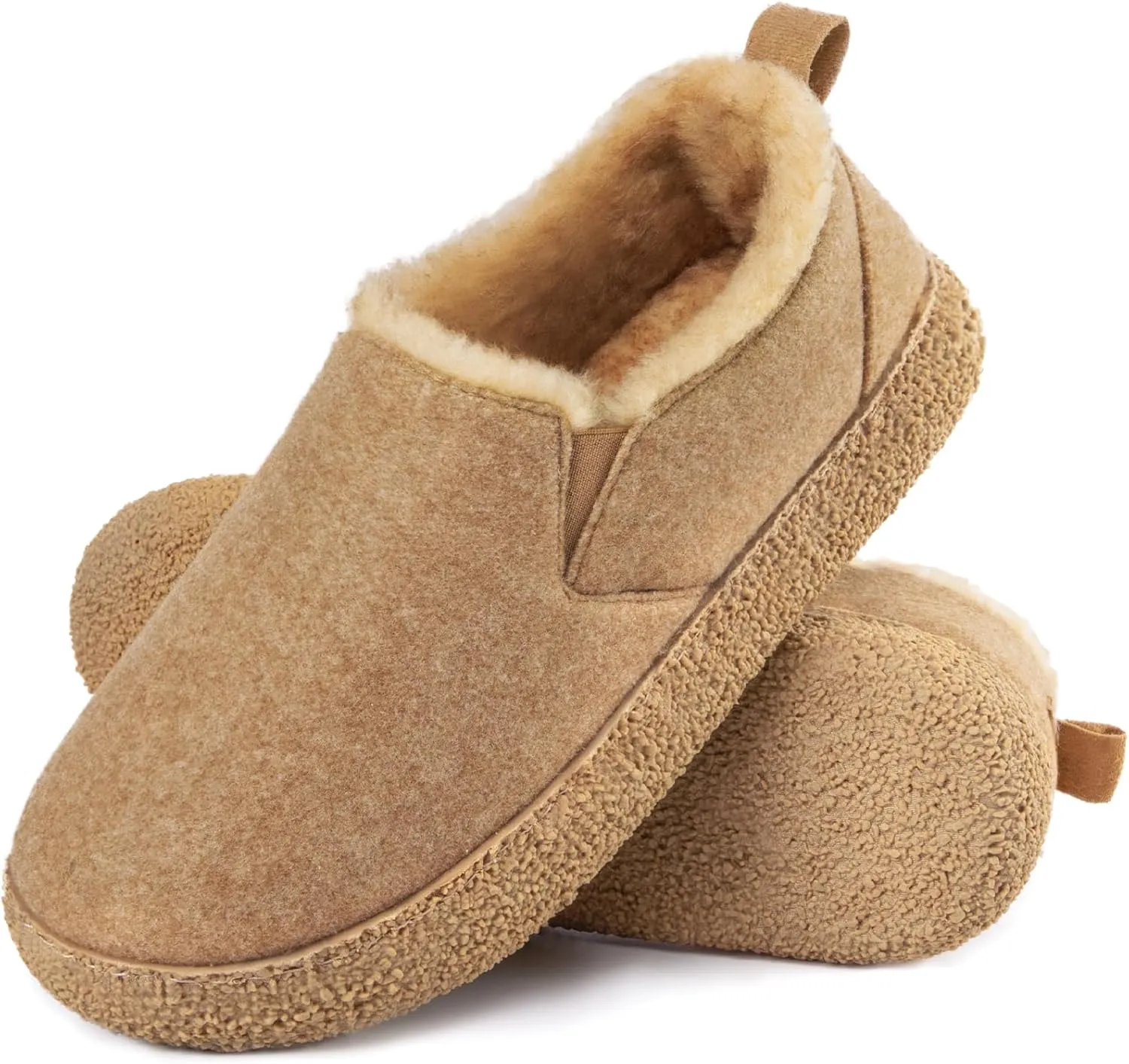 MERRIMAC Women's and Men's Faux Felt Slippers Closed-back Warm Comfy Non-slip Memory Foam Indoor House Shoes with Elastic Gores