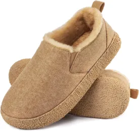 MERRIMAC Women's and Men's Faux Felt Slippers Closed-back Warm Comfy Non-slip Memory Foam Indoor House Shoes with Elastic Gores