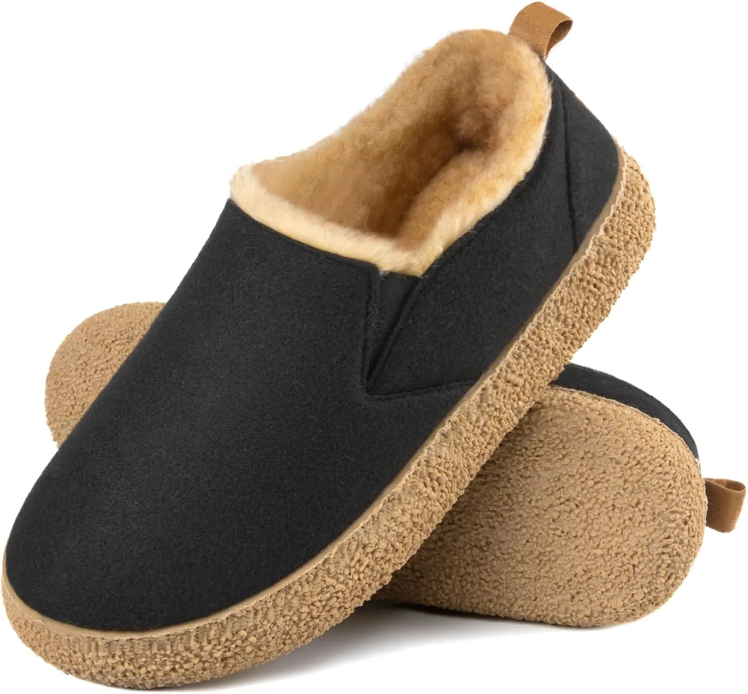 MERRIMAC Women's and Men's Faux Felt Slippers Closed-back Warm Comfy Non-slip Memory Foam Indoor House Shoes with Elastic Gores