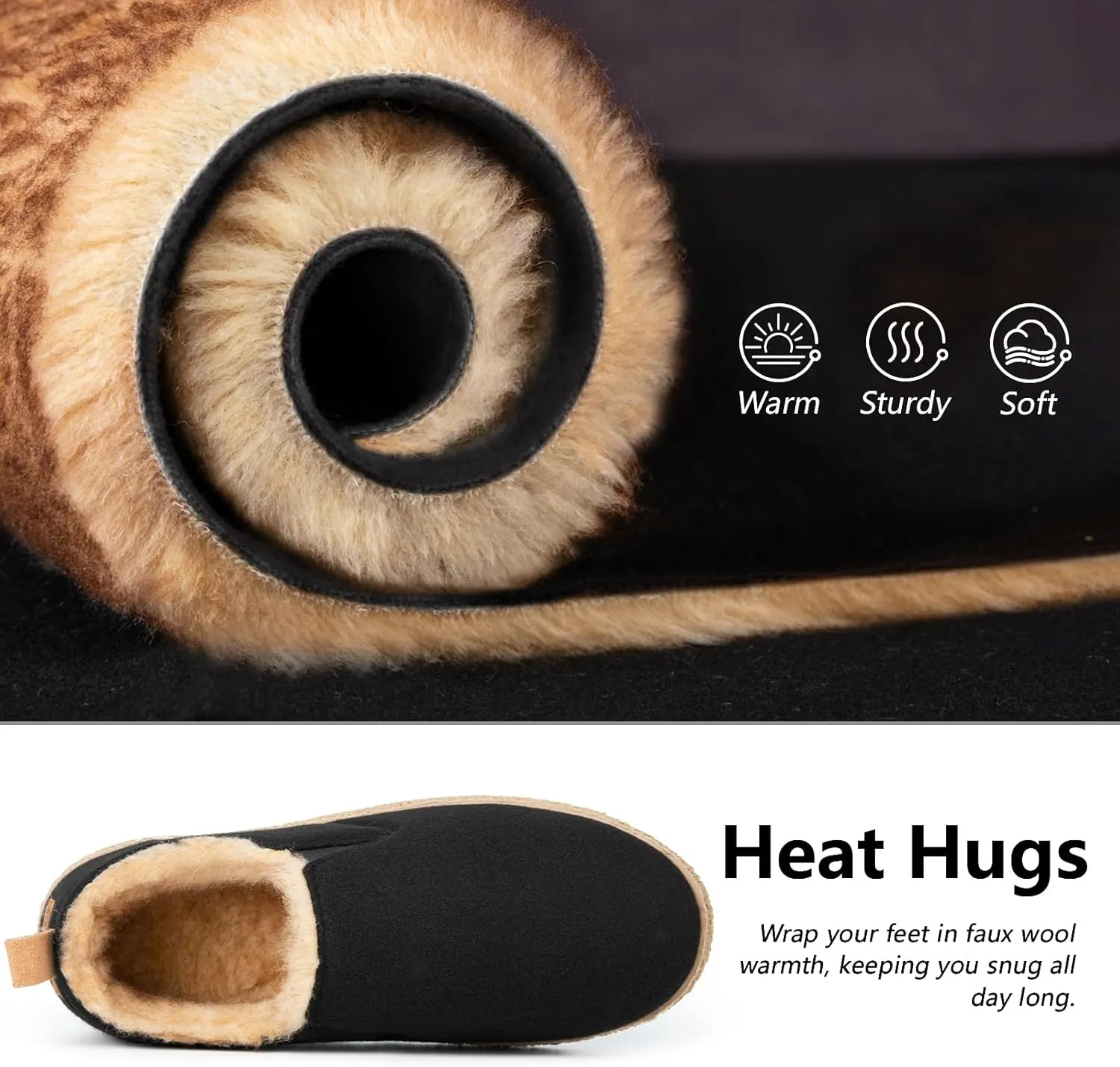 MERRIMAC Women's and Men's Faux Felt Slippers Closed-back Warm Comfy Non-slip Memory Foam Indoor House Shoes with Elastic Gores
