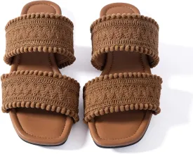 Mtzyoa Women's Sandals Casual Braided Dressy Summer Square Toe Quilted Flat Sandals