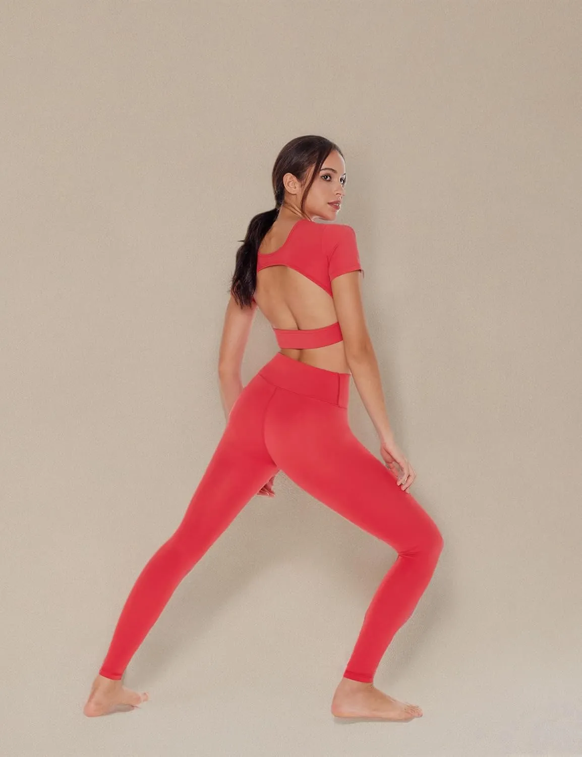 Open Back Workout Crop Tops for Women Backless Yoga Shirts Gym Short Sleeve Mild Support Compression Tee with Bra
