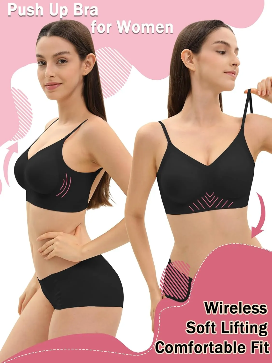 Seamless Low Back Bra Wireless Padded Bralette Thin Straps Comfort Halter Backless Cross Multiway Convertible Bras