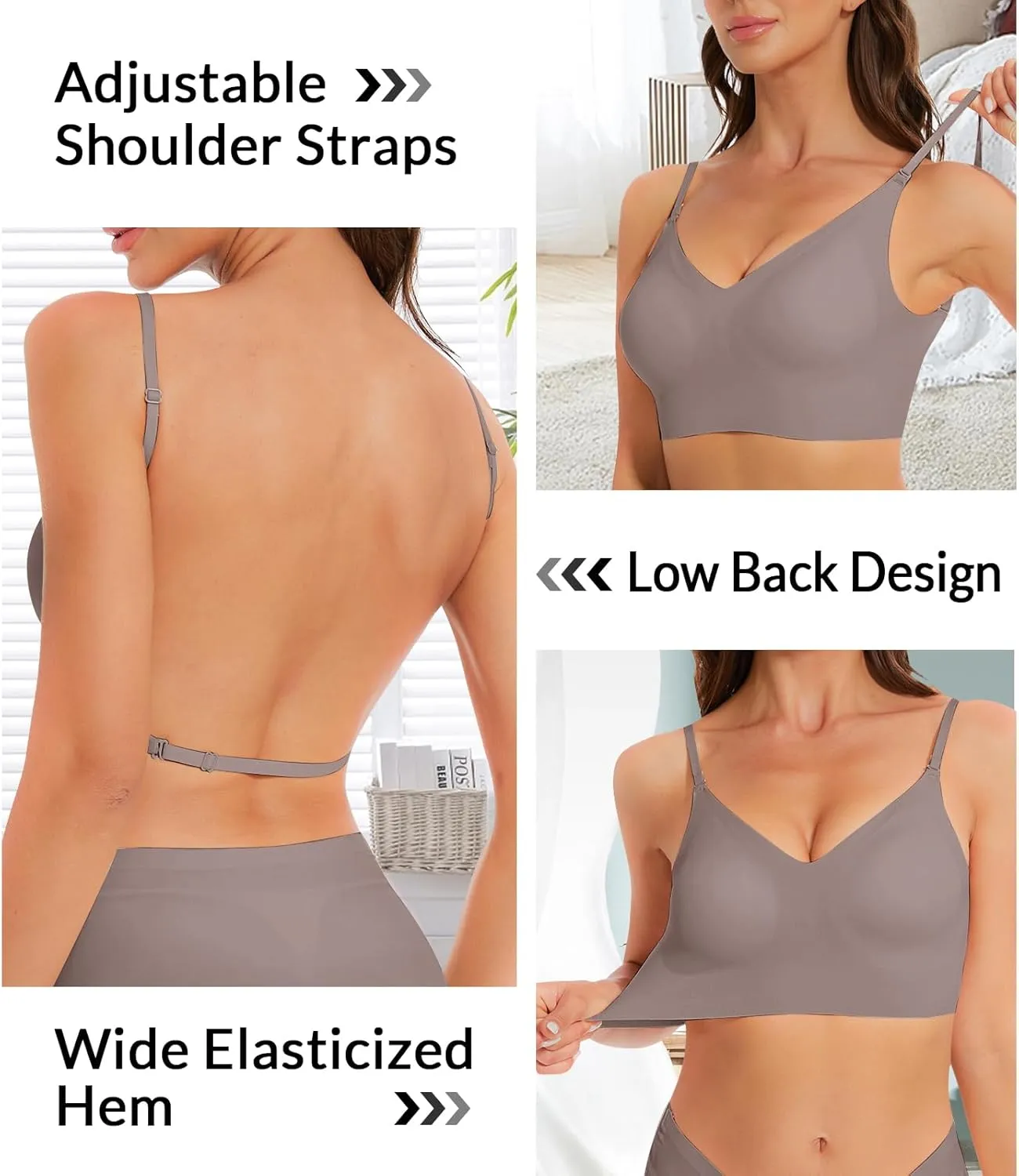 Seamless Low Back Bra Wireless Padded Bralette Thin Straps Comfort Halter Backless Cross Multiway Convertible Bras