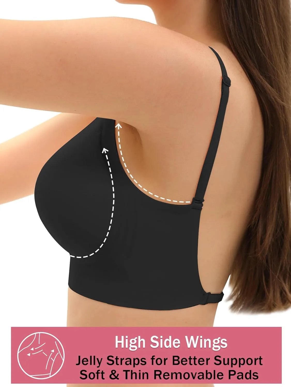 Seamless Low Back Bra Wireless Padded Bralette Thin Straps Comfort Halter Backless Cross Multiway Convertible Bras