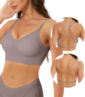 Seamless Low Back Bra Wireless Padded Bralette Thin Straps Comfort Halter Backless Cross Multiway Convertible Bras