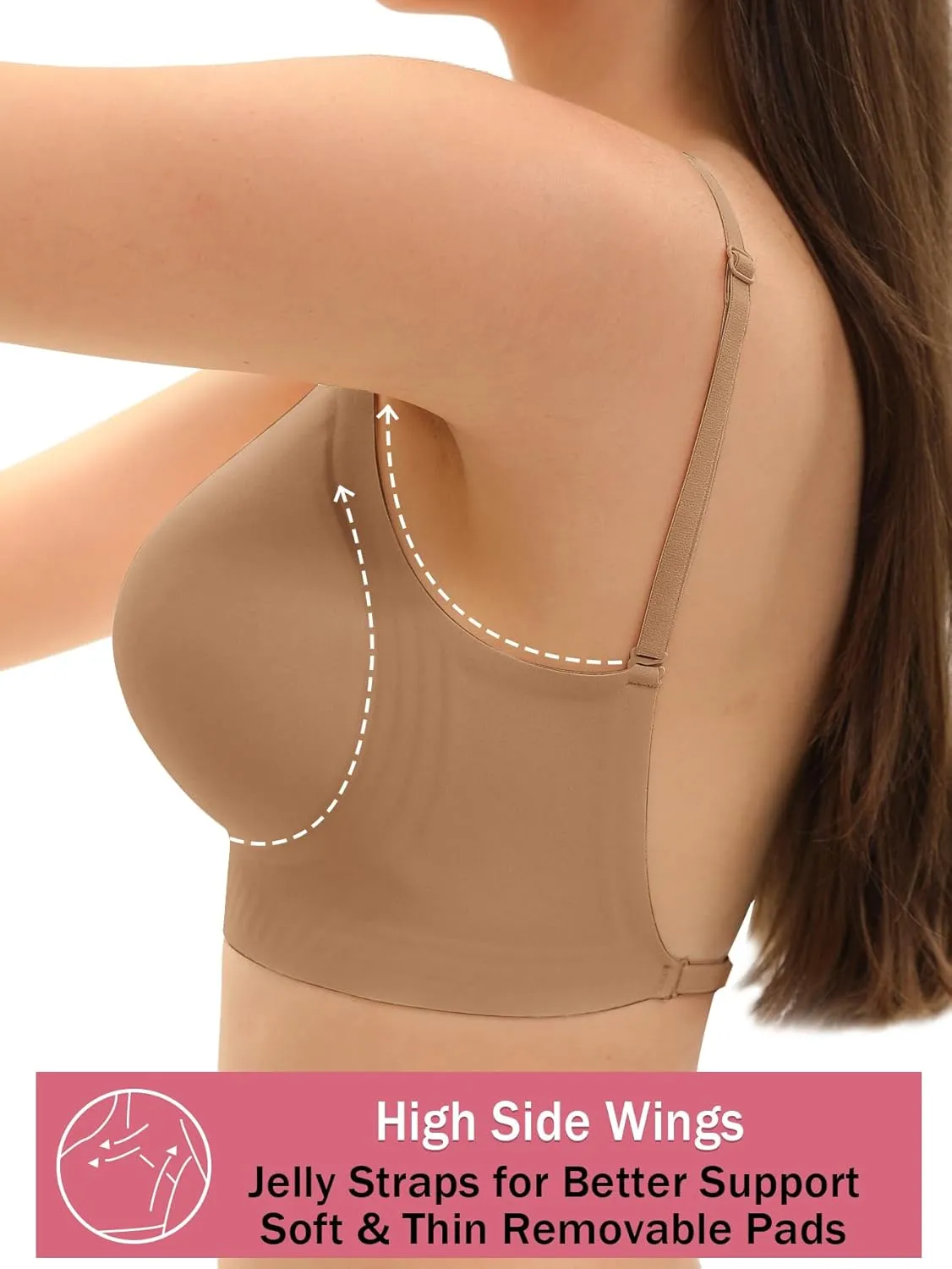 Seamless Low Back Bra Wireless Padded Bralette Thin Straps Comfort Halter Backless Cross Multiway Convertible Bras