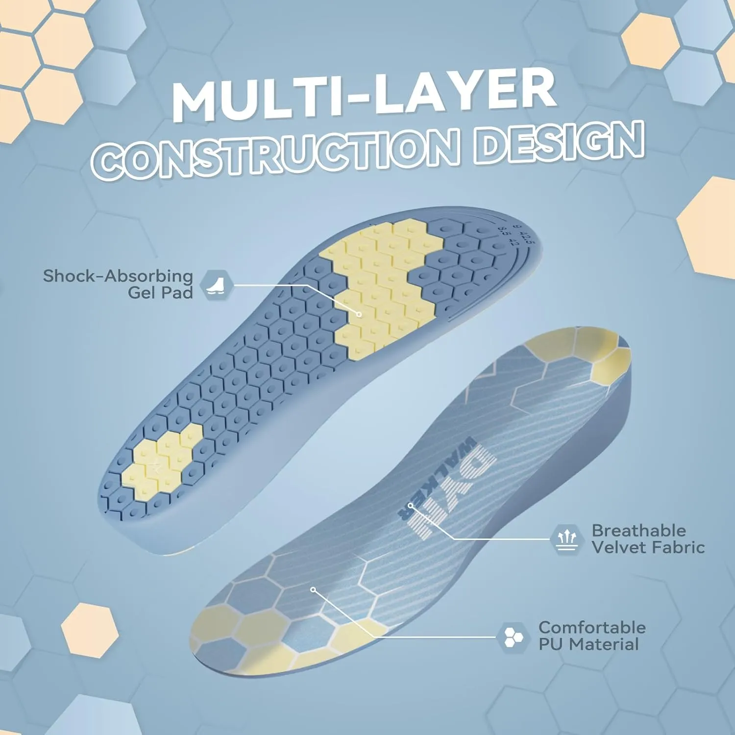 Shoe Lifts Men, DynWalker Height Increasing Shoe Inserts, Heel Lifts for Shoes, Suitable for Standing All Day, Comfort and Invisible Height Increase Insoles XL Blue