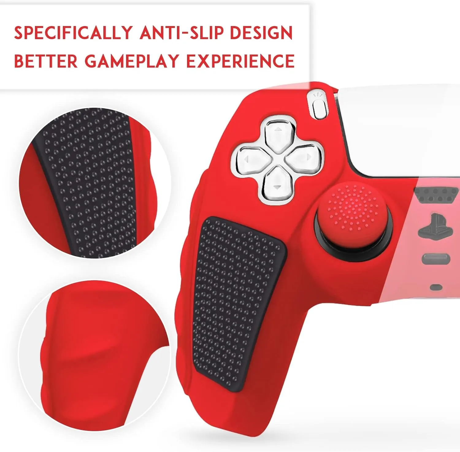 SIKEMAY Anti-Slip PS5 Controller Skin, Soft Thicken Non-Slip Studded Silicone Gel Grip Protective Cover Case for PlayStation 5 Controller Grip, 2 Pack with 8 x Thumb Grip Caps