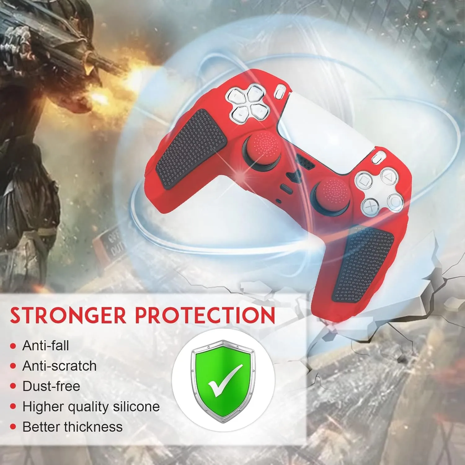 SIKEMAY Anti-Slip PS5 Controller Skin, Soft Thicken Non-Slip Studded Silicone Gel Grip Protective Cover Case for PlayStation 5 Controller Grip, 2 Pack with 8 x Thumb Grip Caps