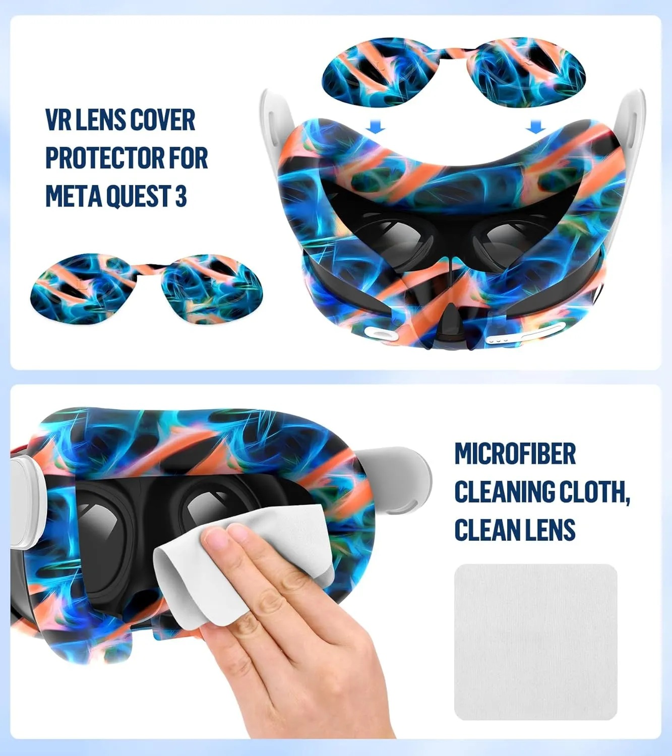 Silicone Cover Set Compatible with Meta/Oculus Quest 3 Accessories, Controller Grips, VR Shell Cover, Facial Interface Cover, Protective Lens Cover, Tempered Glass Lens Caps, Not Fit Quest 3S
