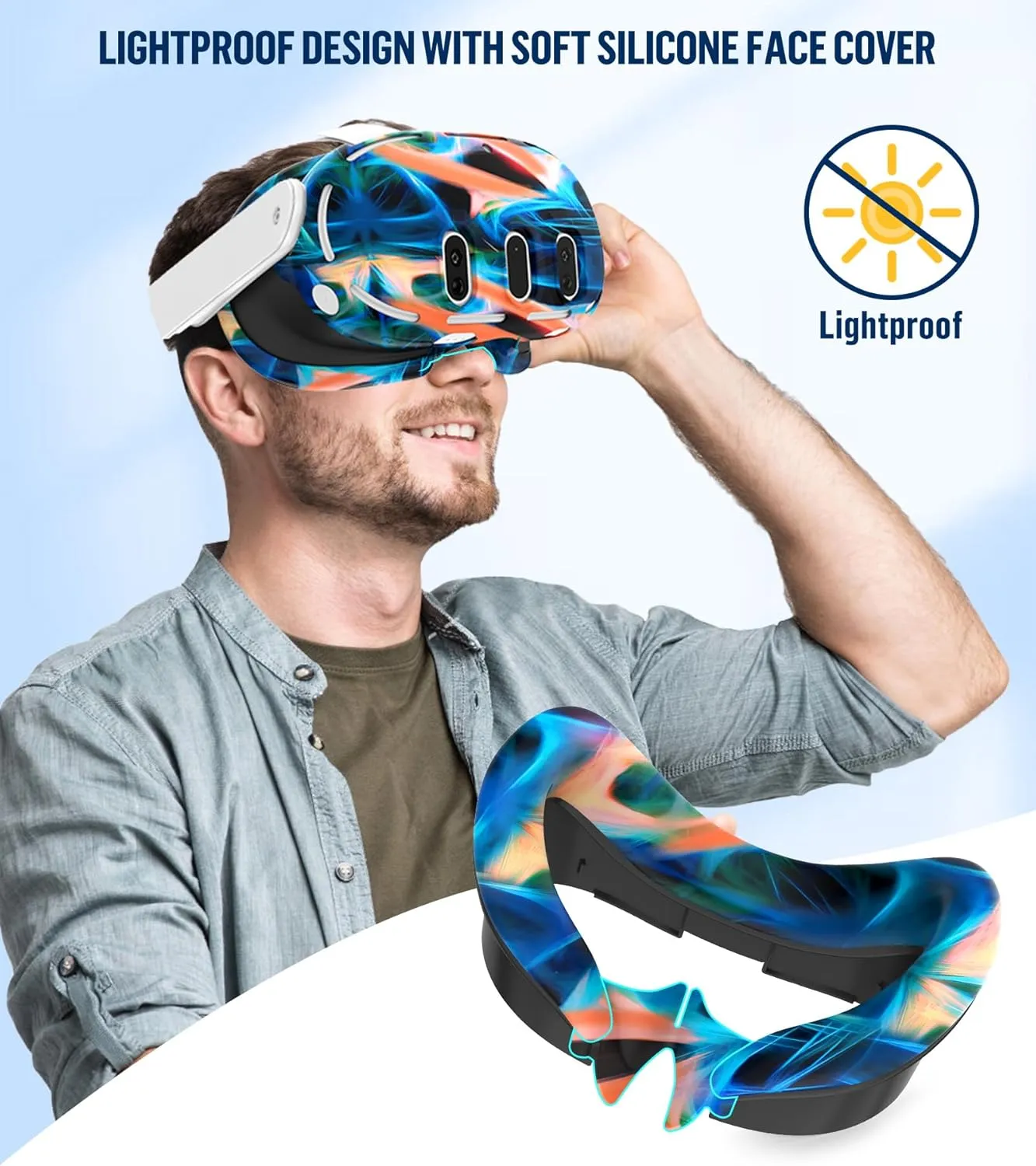 Silicone Cover Set Compatible with Meta/Oculus Quest 3 Accessories, Controller Grips, VR Shell Cover, Facial Interface Cover, Protective Lens Cover, Tempered Glass Lens Caps, Not Fit Quest 3S