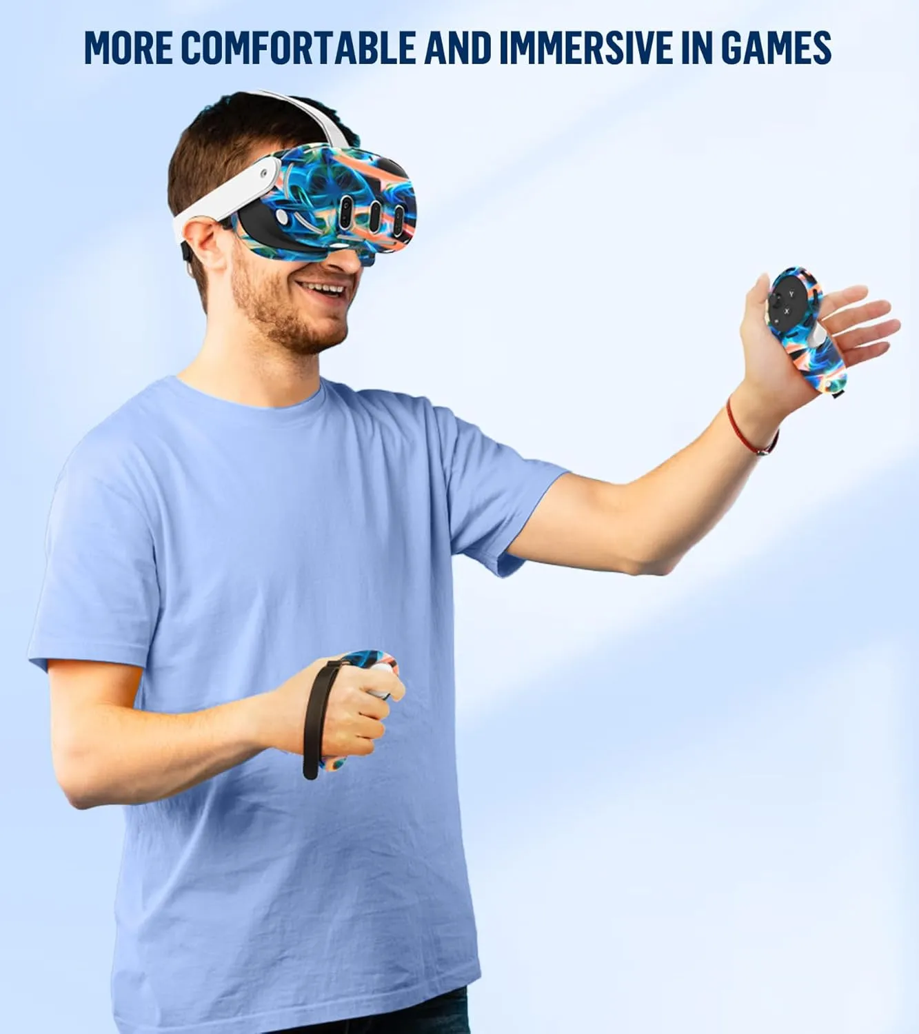Silicone Cover Set Compatible with Meta/Oculus Quest 3 Accessories, Controller Grips, VR Shell Cover, Facial Interface Cover, Protective Lens Cover, Tempered Glass Lens Caps, Not Fit Quest 3S