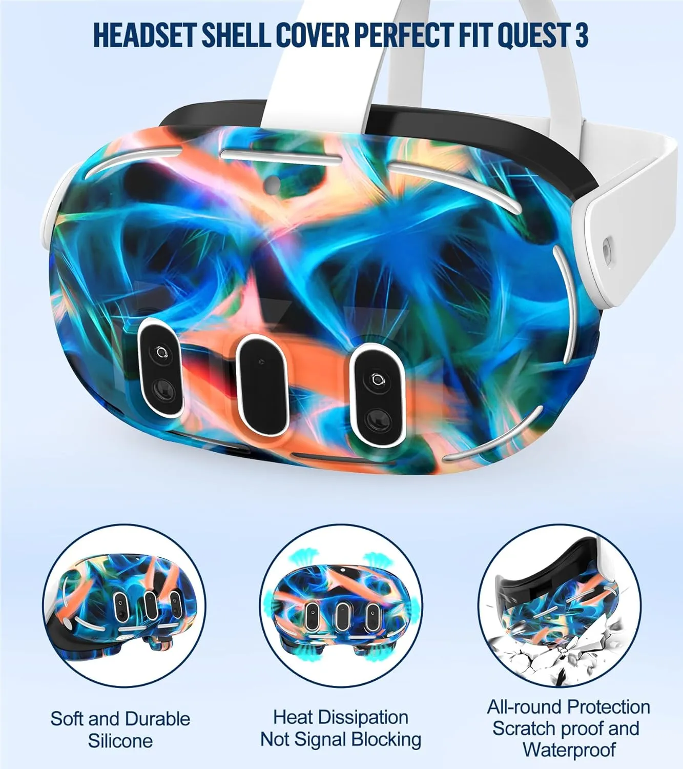 Silicone Cover Set Compatible with Meta/Oculus Quest 3 Accessories, Controller Grips, VR Shell Cover, Facial Interface Cover, Protective Lens Cover, Tempered Glass Lens Caps, Not Fit Quest 3S