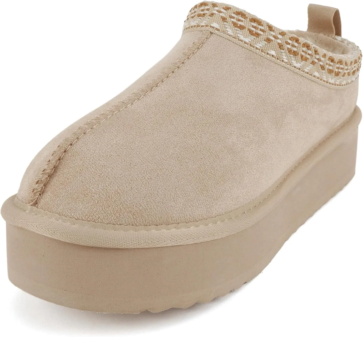 Soda Eagle ~ Women Round Toe Slip-On Flatform Lug Sole Sherpa-lined Slipper with Stitch Details