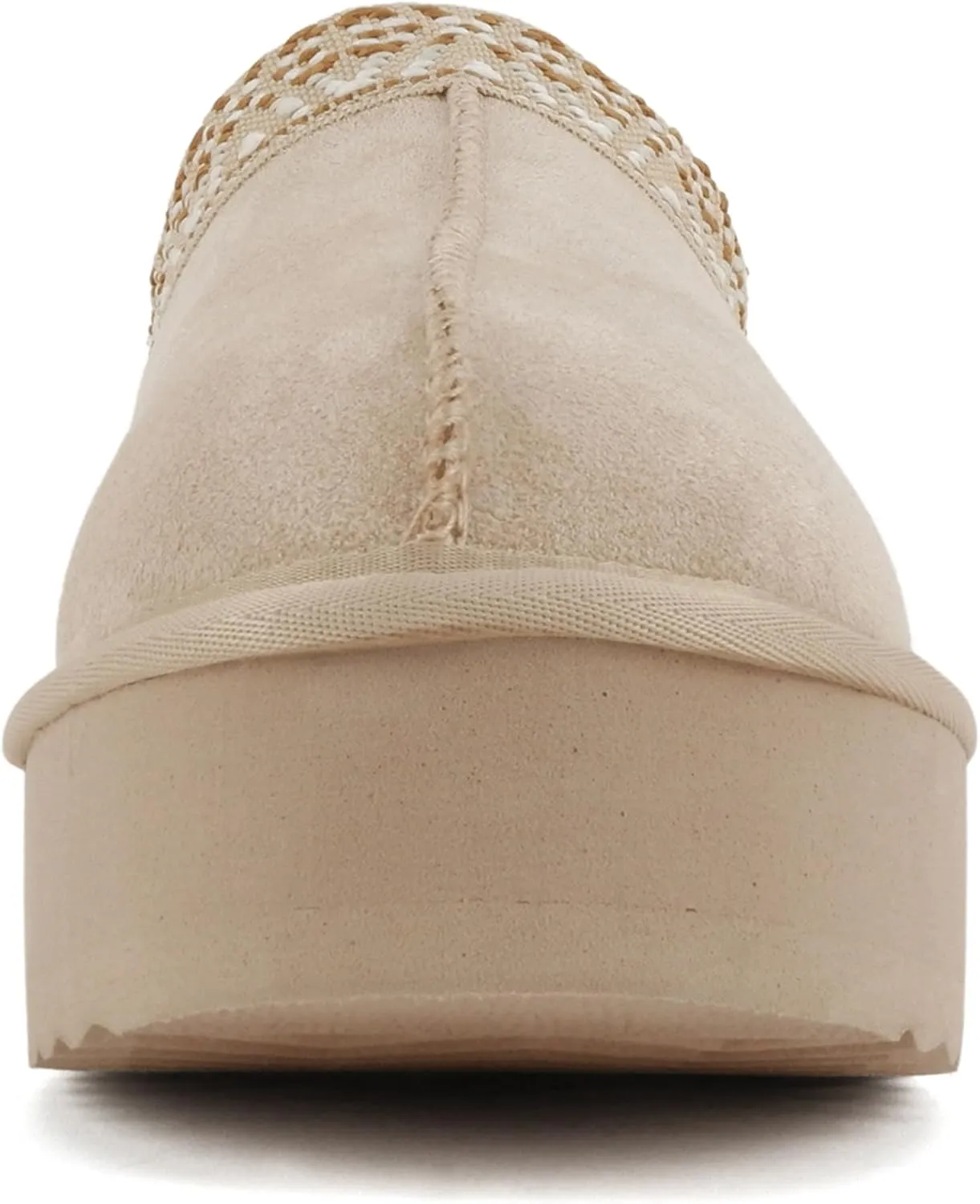 Soda Eagle ~ Women Round Toe Slip-On Flatform Lug Sole Sherpa-lined Slipper with Stitch Details