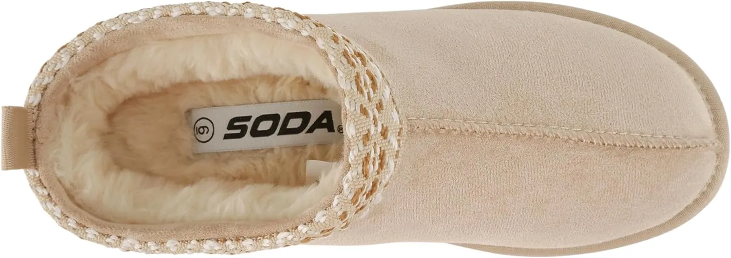 Soda Eagle ~ Women Round Toe Slip-On Flatform Lug Sole Sherpa-lined Slipper with Stitch Details