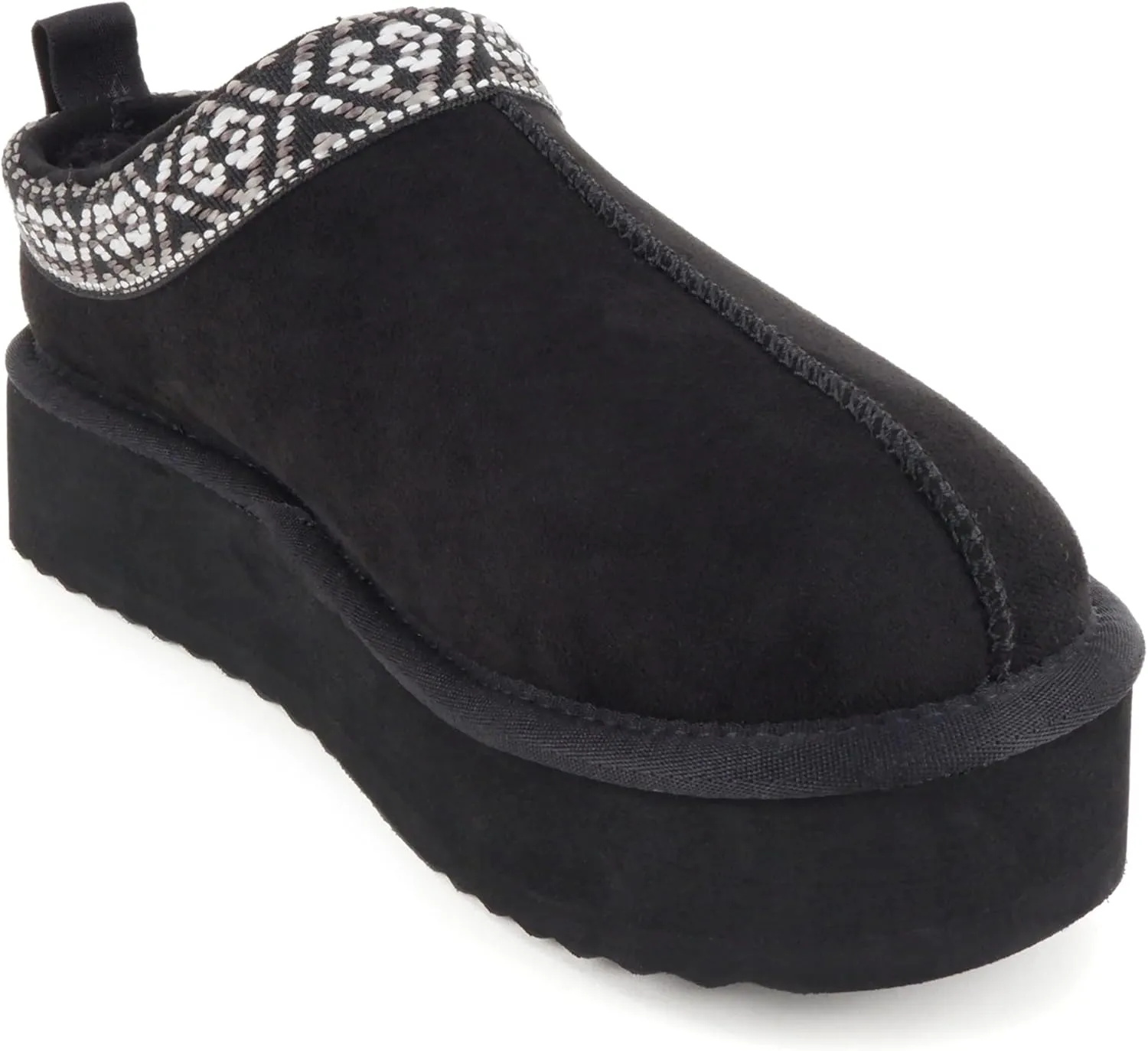 Soda Eagle ~ Women Round Toe Slip-On Flatform Lug Sole Sherpa-lined Slipper with Stitch Details