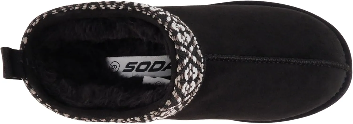 Soda Eagle ~ Women Round Toe Slip-On Flatform Lug Sole Sherpa-lined Slipper with Stitch Details