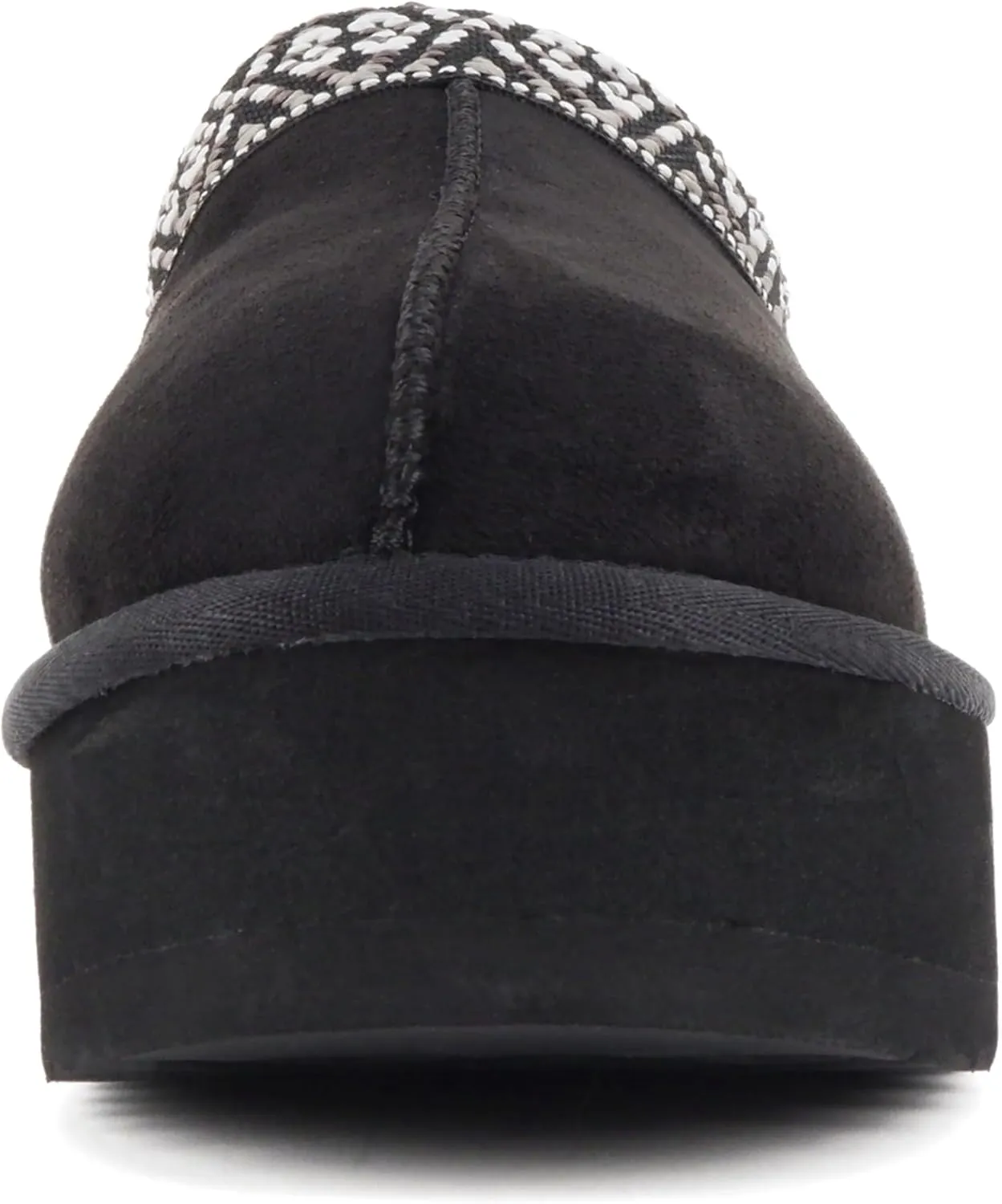 Soda Eagle ~ Women Round Toe Slip-On Flatform Lug Sole Sherpa-lined Slipper with Stitch Details