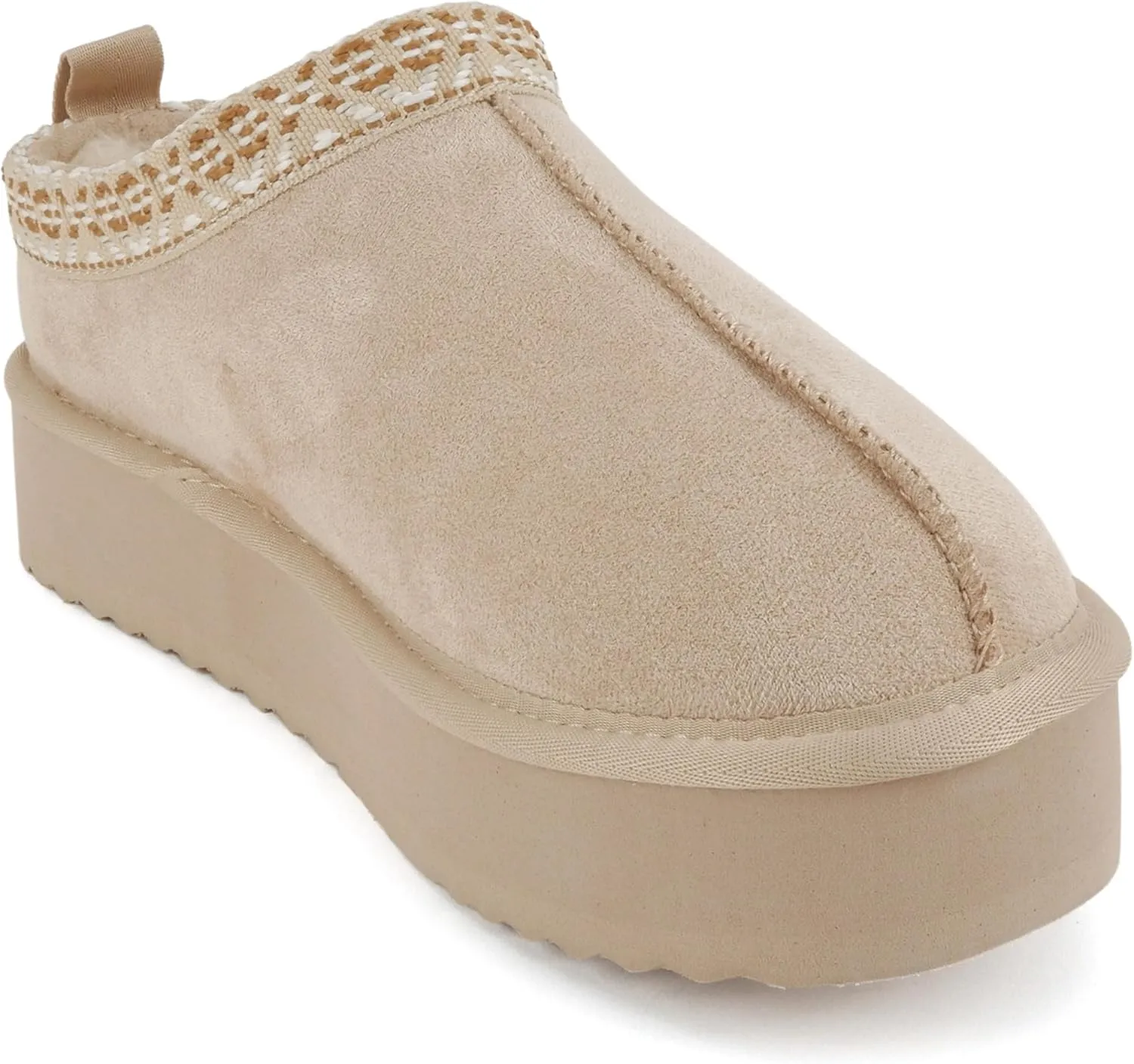 Soda Eagle ~ Women Round Toe Slip-On Flatform Lug Sole Sherpa-lined Slipper with Stitch Details