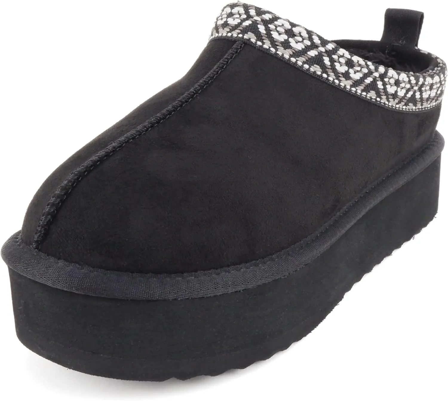 Soda Eagle ~ Women Round Toe Slip-On Flatform Lug Sole Sherpa-lined Slipper with Stitch Details