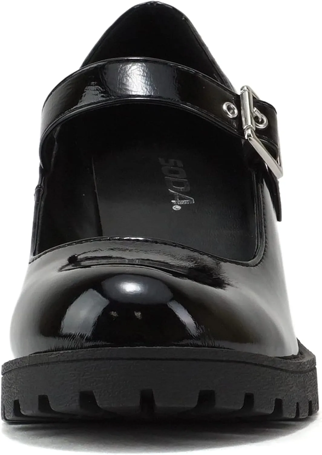 Soda Eviana ~ Women Mary Jane Round Toe Mid Chunky Block Heel Lug Sole Pump with Adjustable Strap