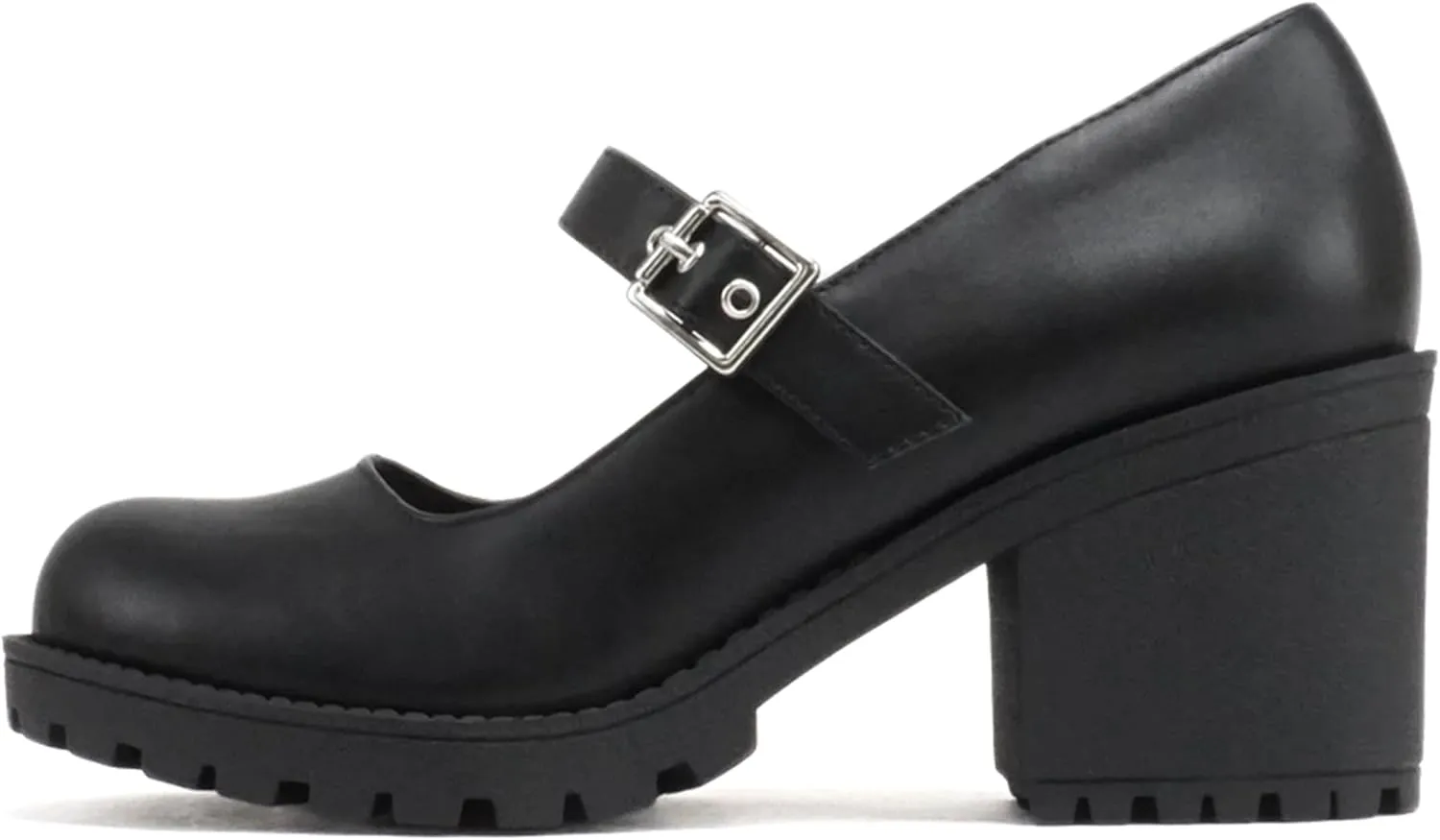 Soda Eviana ~ Women Mary Jane Round Toe Mid Chunky Block Heel Lug Sole Pump with Adjustable Strap
