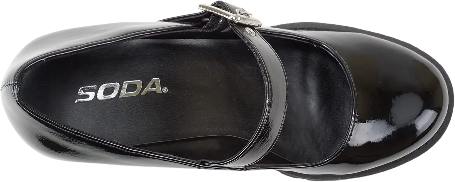 Soda Eviana ~ Women Mary Jane Round Toe Mid Chunky Block Heel Lug Sole Pump with Adjustable Strap