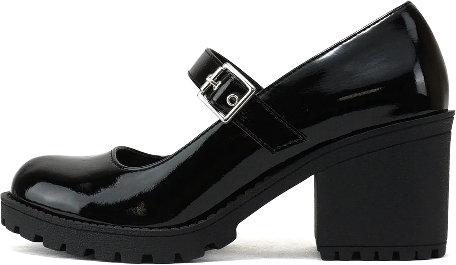 Soda Eviana ~ Women Mary Jane Round Toe Mid Chunky Block Heel Lug Sole Pump with Adjustable Strap