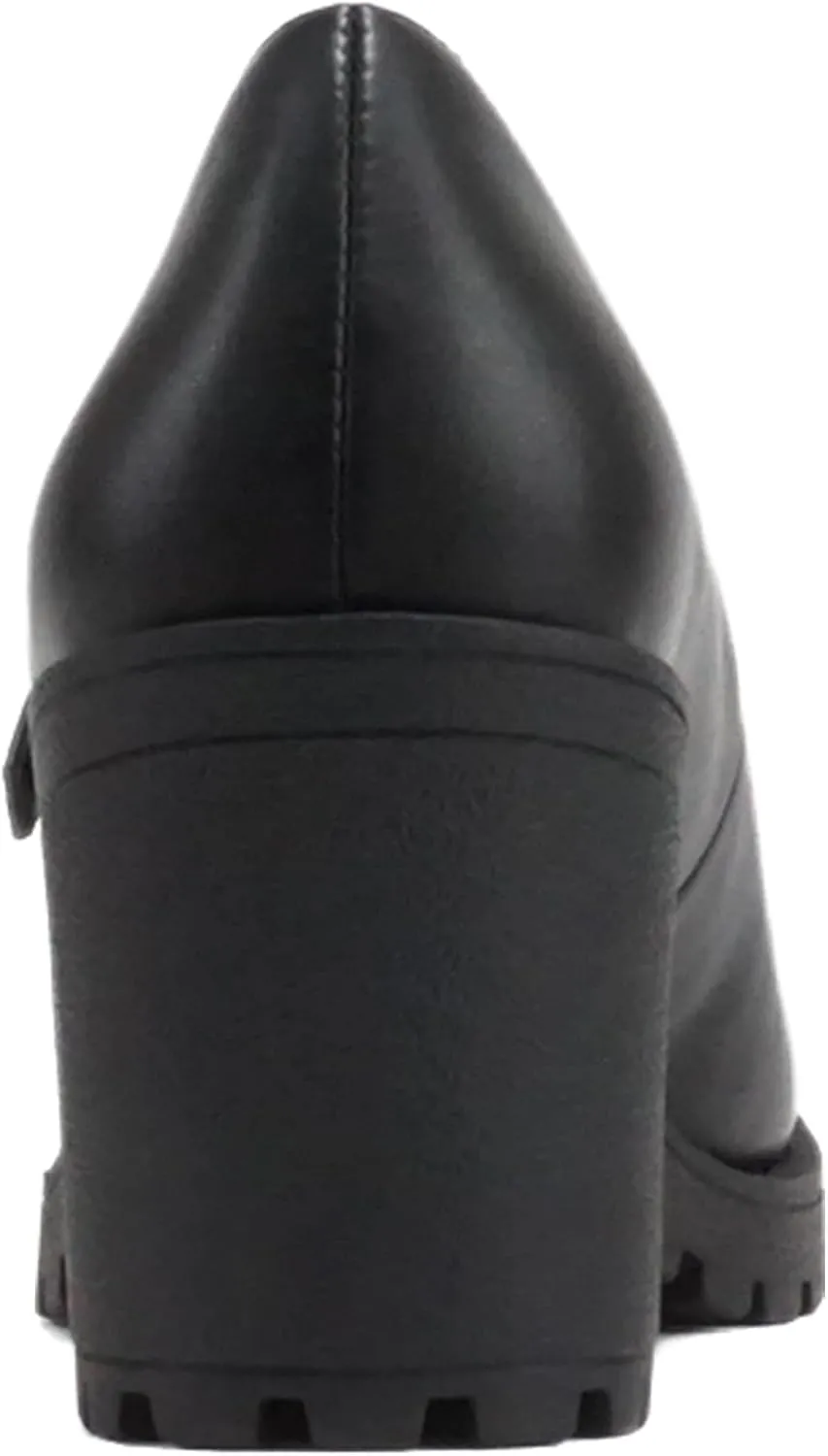 Soda Eviana ~ Women Mary Jane Round Toe Mid Chunky Block Heel Lug Sole Pump with Adjustable Strap