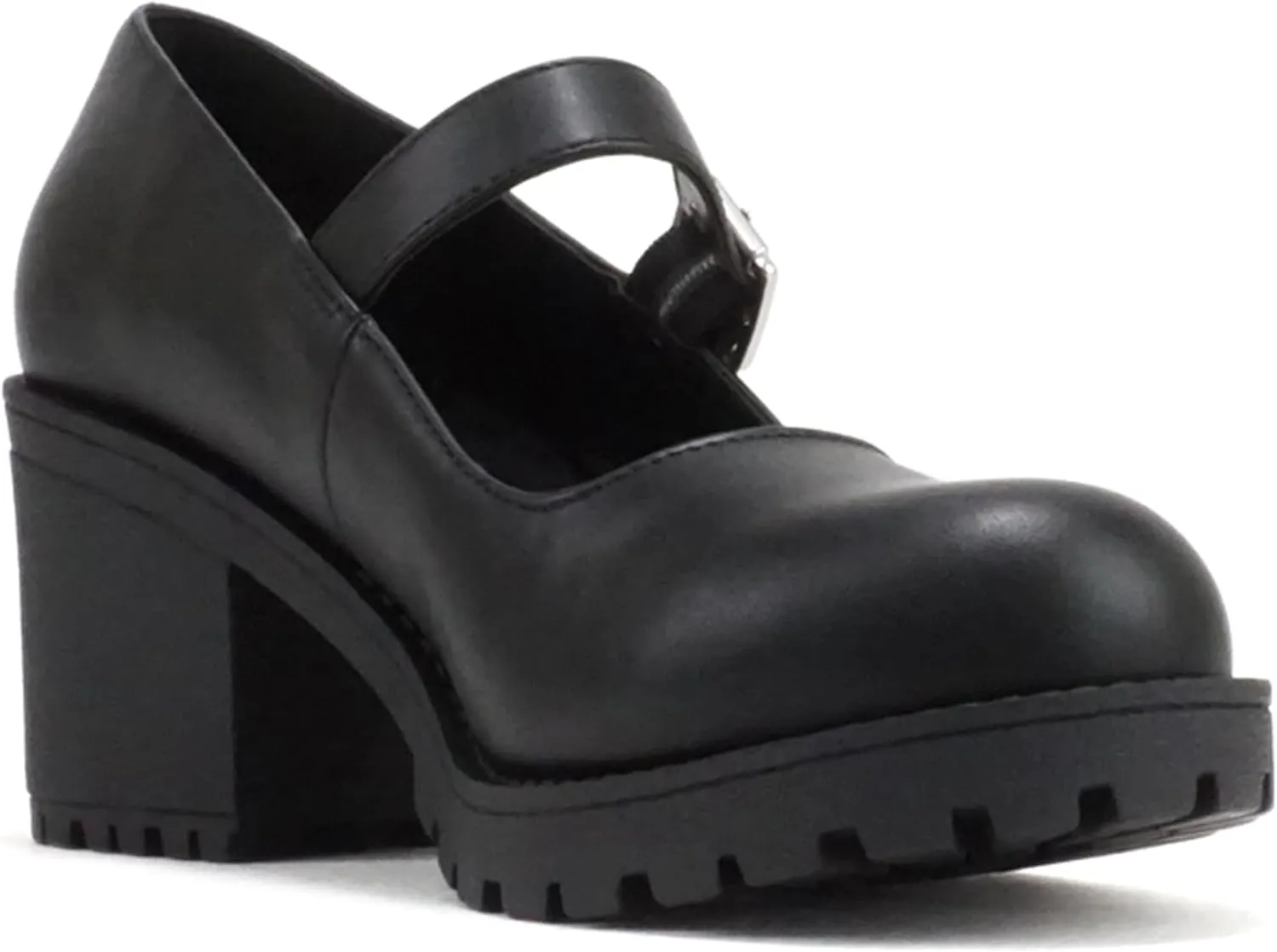 Soda Eviana ~ Women Mary Jane Round Toe Mid Chunky Block Heel Lug Sole Pump with Adjustable Strap