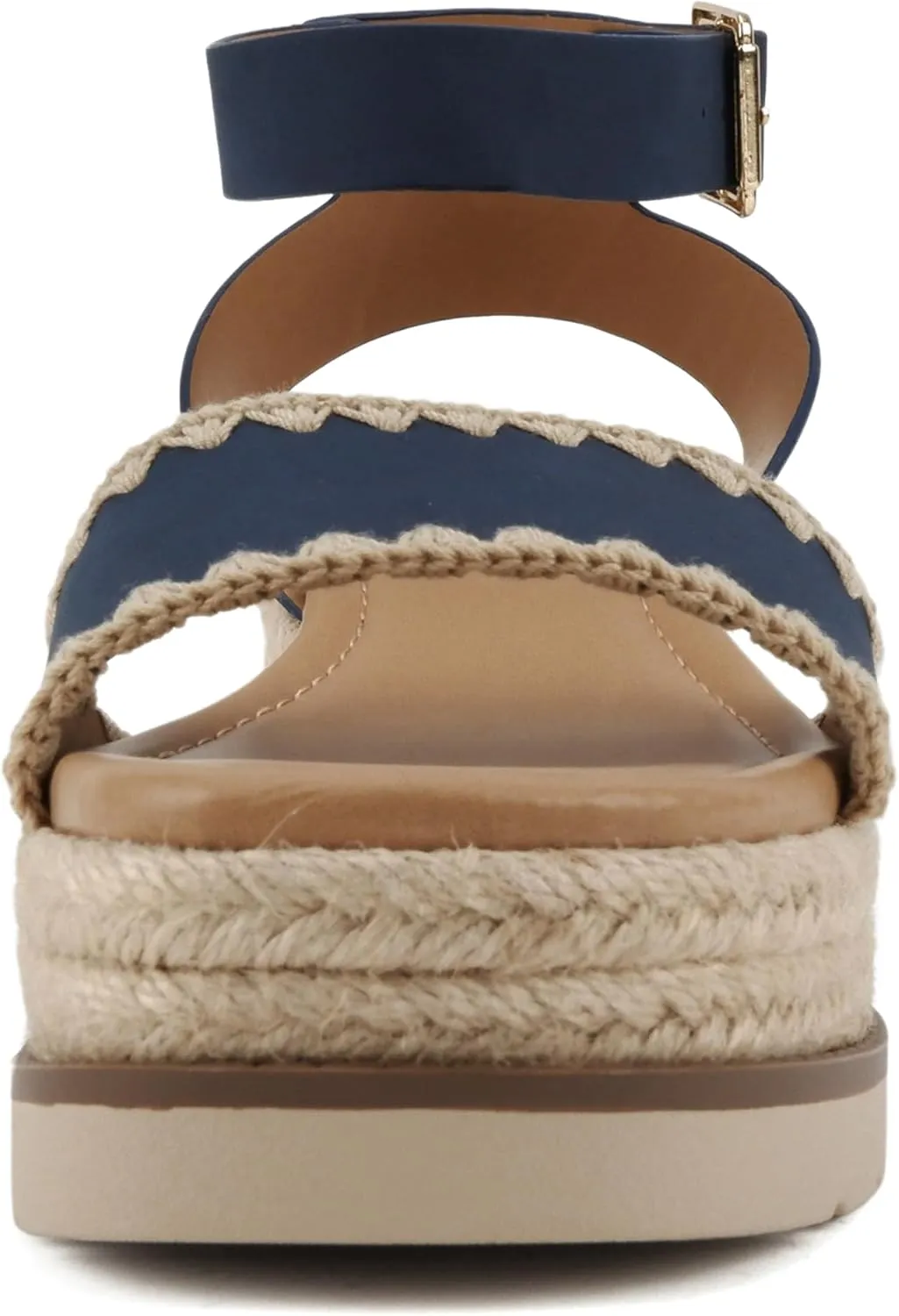 Soda Laguna ~ Women Square Toe Stitched Single Band Low Heel Espadrille Wedge Sandal with Adjustable Ankle Strap
