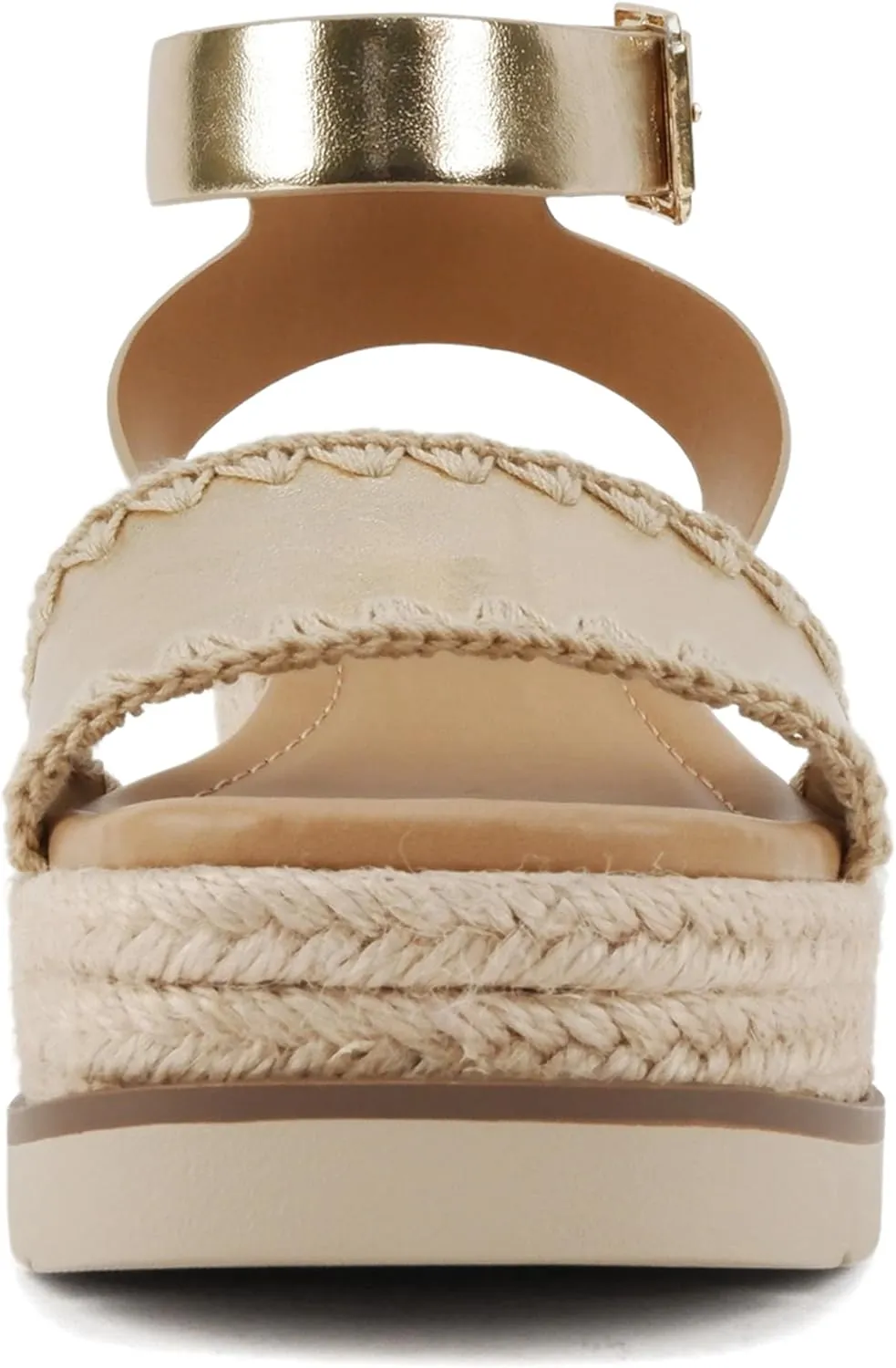 Soda Laguna ~ Women Square Toe Stitched Single Band Low Heel Espadrille Wedge Sandal with Adjustable Ankle Strap