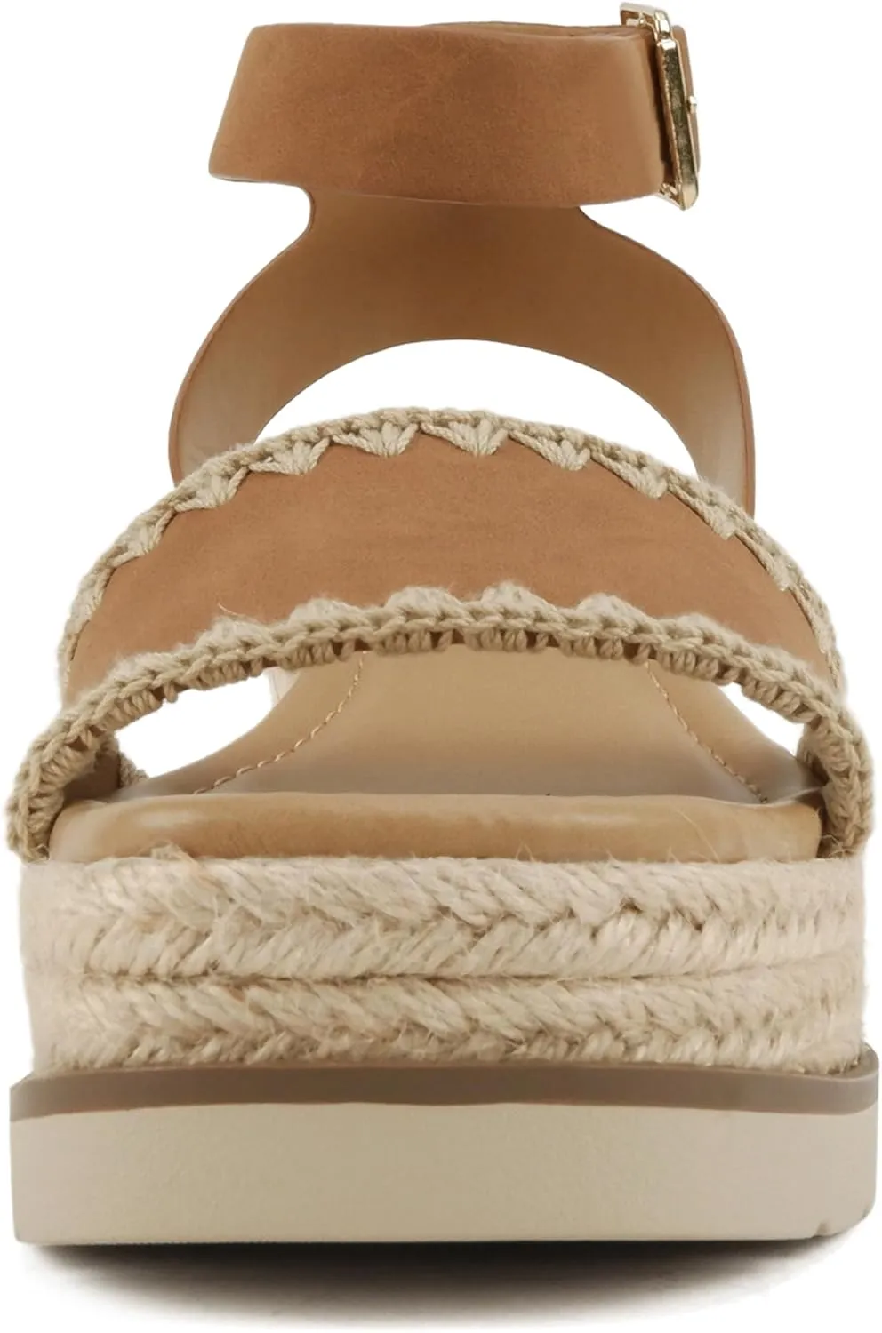 Soda Laguna ~ Women Square Toe Stitched Single Band Low Heel Espadrille Wedge Sandal with Adjustable Ankle Strap