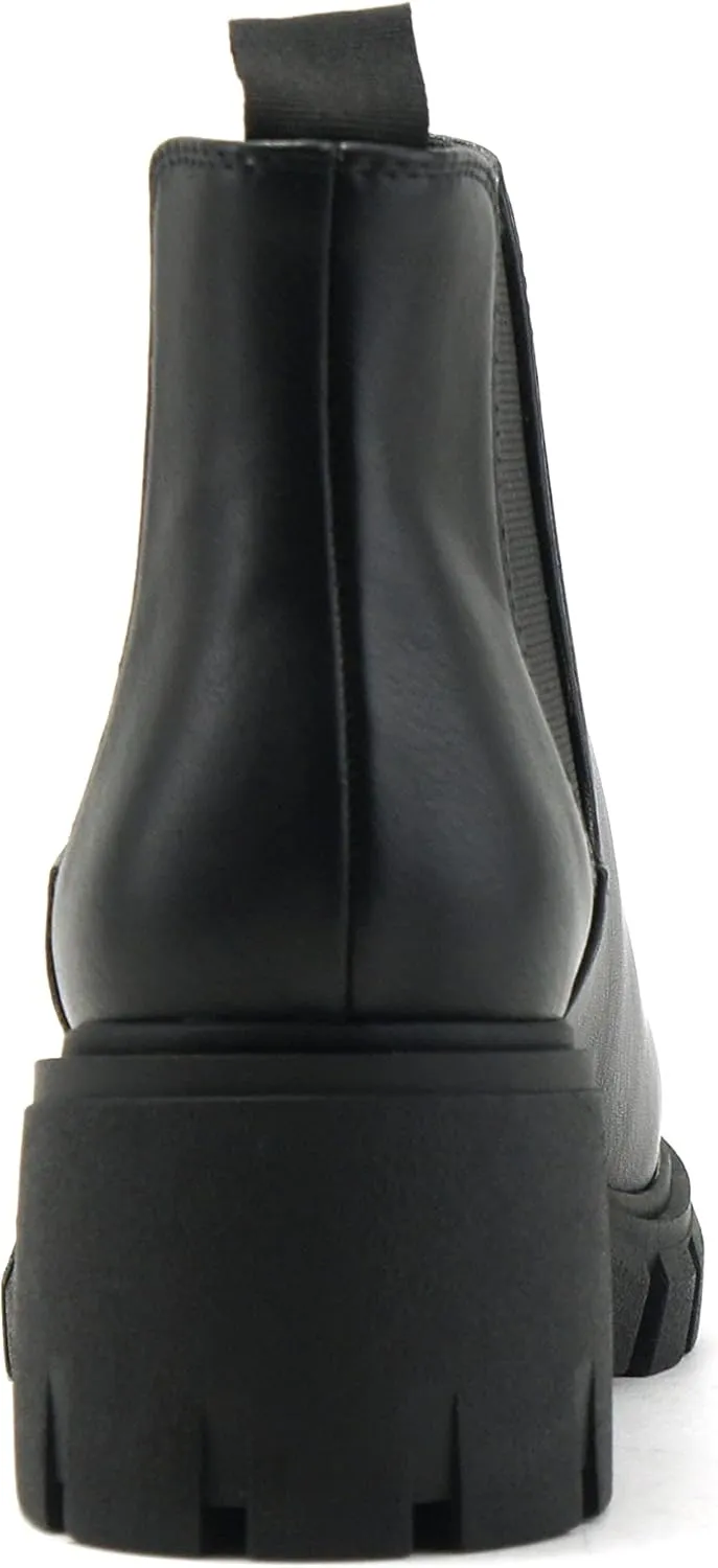 Soda PIONEER ~ Women Lug Sole Mid Heel Chelsea Fashion Ankle Bootie w/Double Elastic Gore