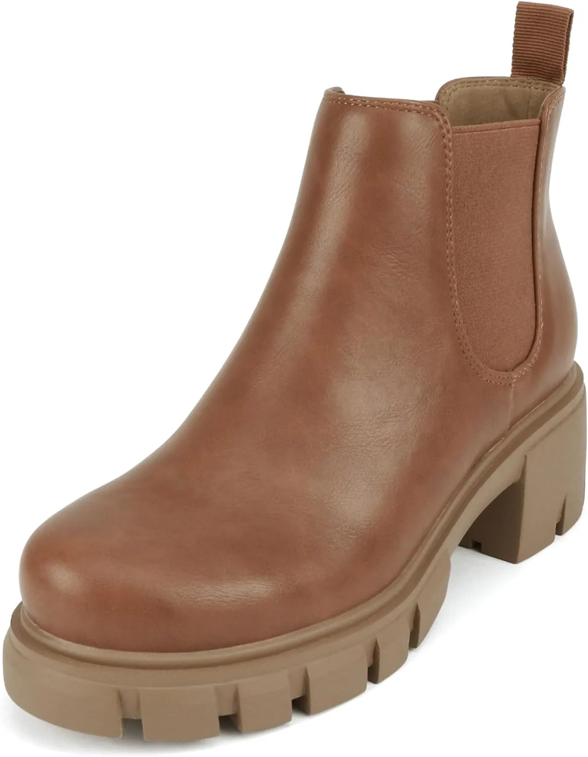 Soda PIONEER ~ Women Lug Sole Mid Heel Chelsea Fashion Ankle Bootie w/Double Elastic Gore