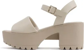 Soda Stacie ~ Women Open Toe Lug Sole Mid Block Heeled Sandals with Adjustable Ankle Strap