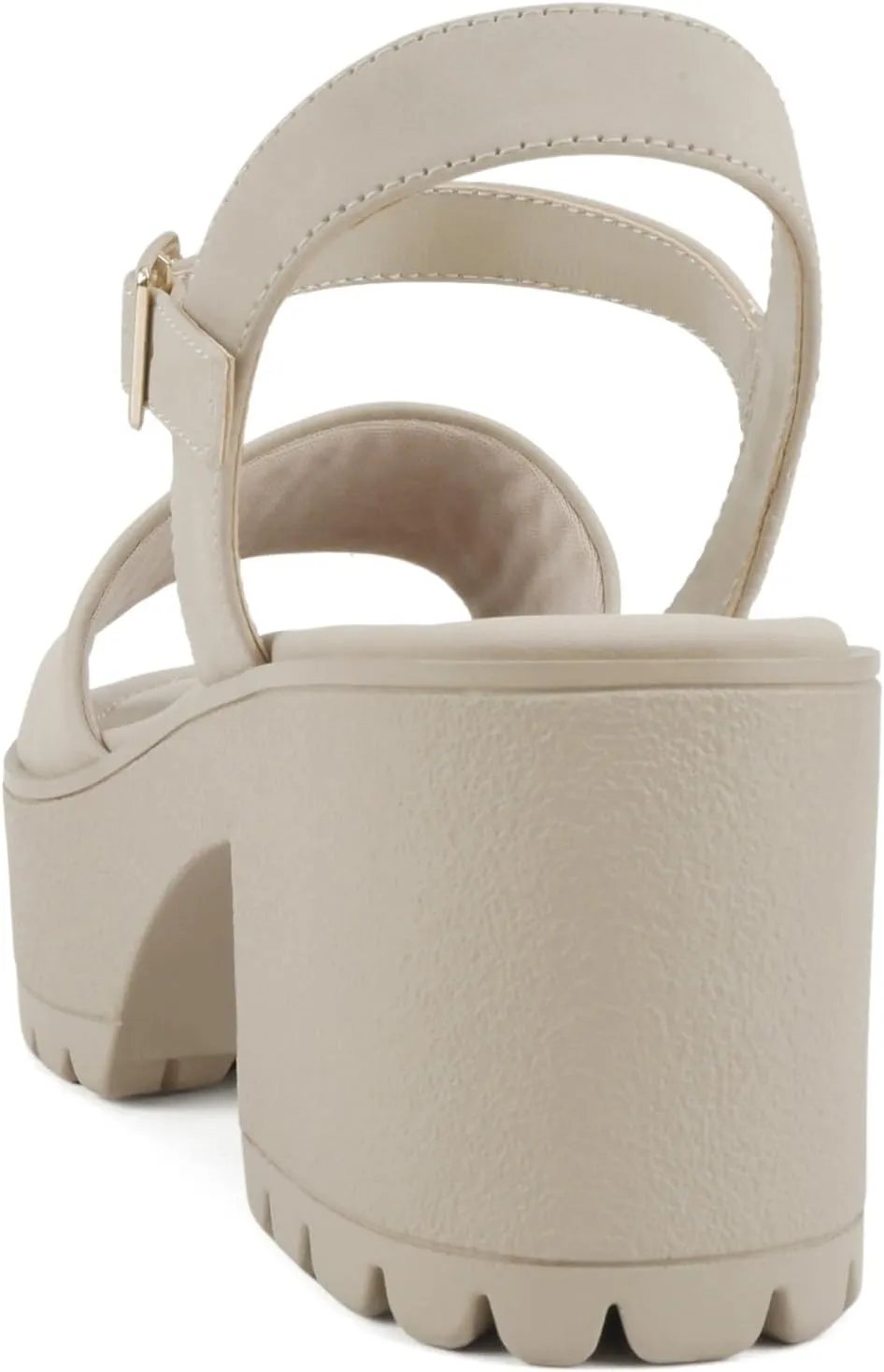 Soda Stacie ~ Women Open Toe Lug Sole Mid Block Heeled Sandals with Adjustable Ankle Strap