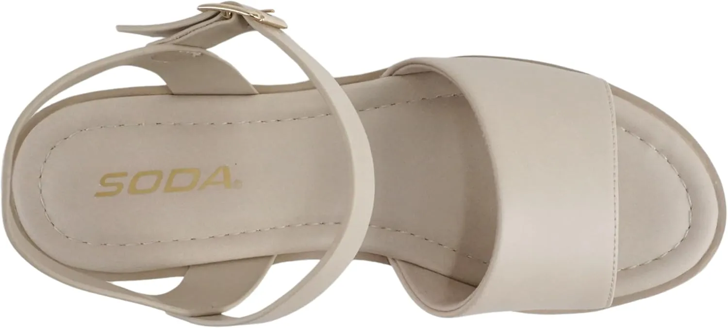 Soda Stacie ~ Women Open Toe Lug Sole Mid Block Heeled Sandals with Adjustable Ankle Strap