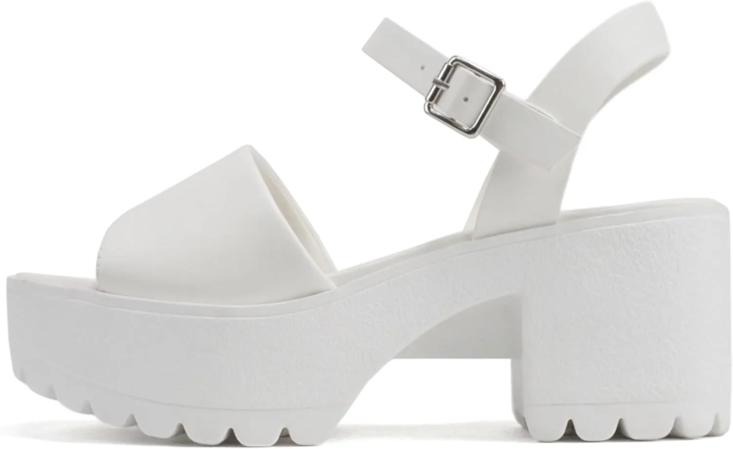 Soda Stacie ~ Women Open Toe Lug Sole Mid Block Heeled Sandals with Adjustable Ankle Strap