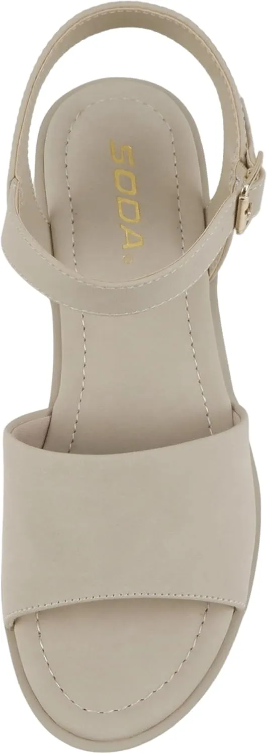 Soda Stacie ~ Women Open Toe Lug Sole Mid Block Heeled Sandals with Adjustable Ankle Strap